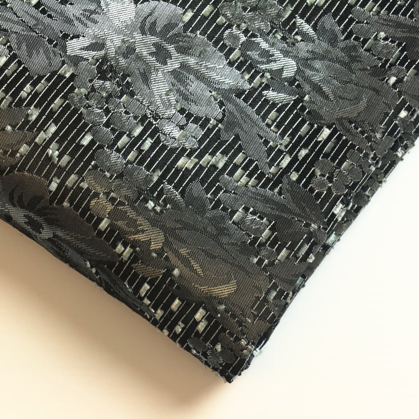 Silver & Black Jacquard fabric close up