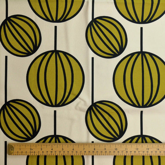 white,-black-&-green-berry-pring-ikea-home-decor-fabric – product gently folded showing its colour, texture and drape