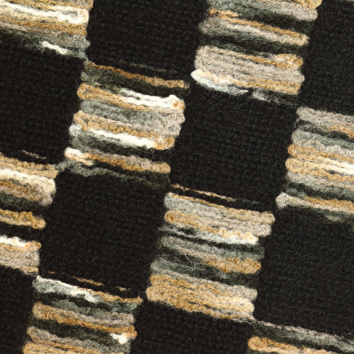 Black checquered wool mix coating fabric close up