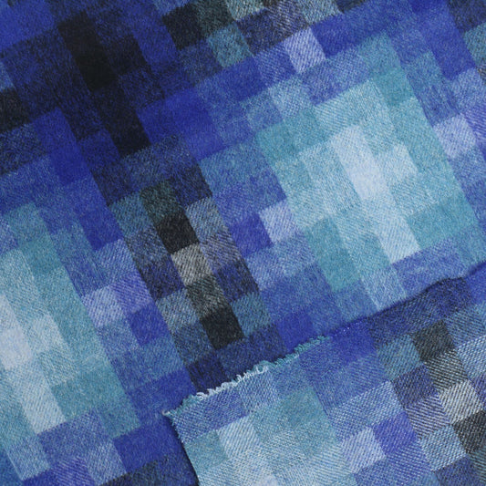 Blue Ombre Square Pattern Wool Blend Coat Fabric