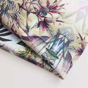 Botanical Digital Print Polyester Satin folded showing detail