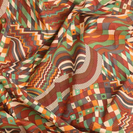 Brown Graphic Print Cotton Poplin