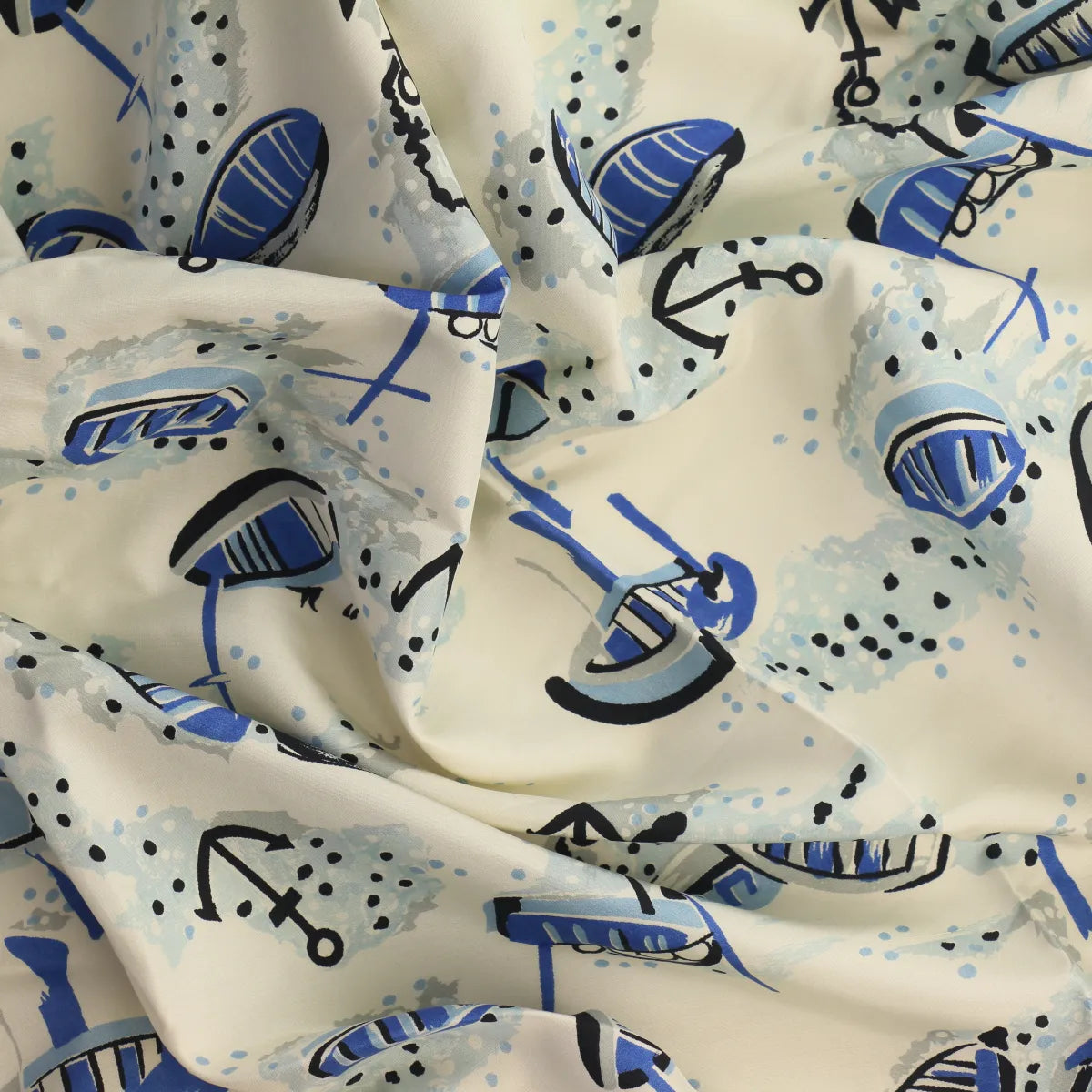 Off-White & Blue Boat Print Silk Batiste from LifeCraft Studio