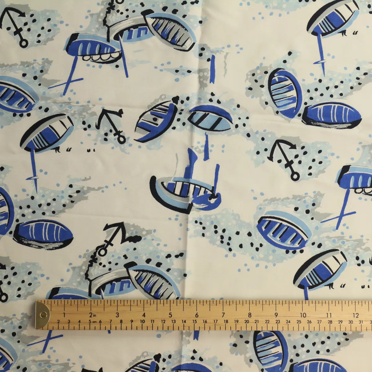Off-White & Blue Boat Print Silk Batiste from LifeCraft Studio