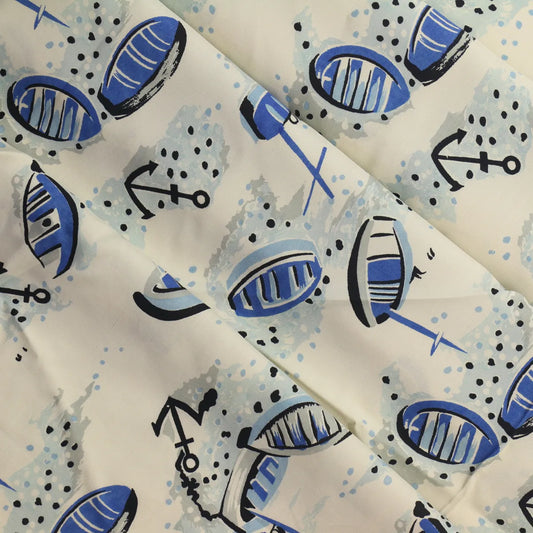 Off-White & Blue Boat Print Silk Batiste from LifeCraft Studio