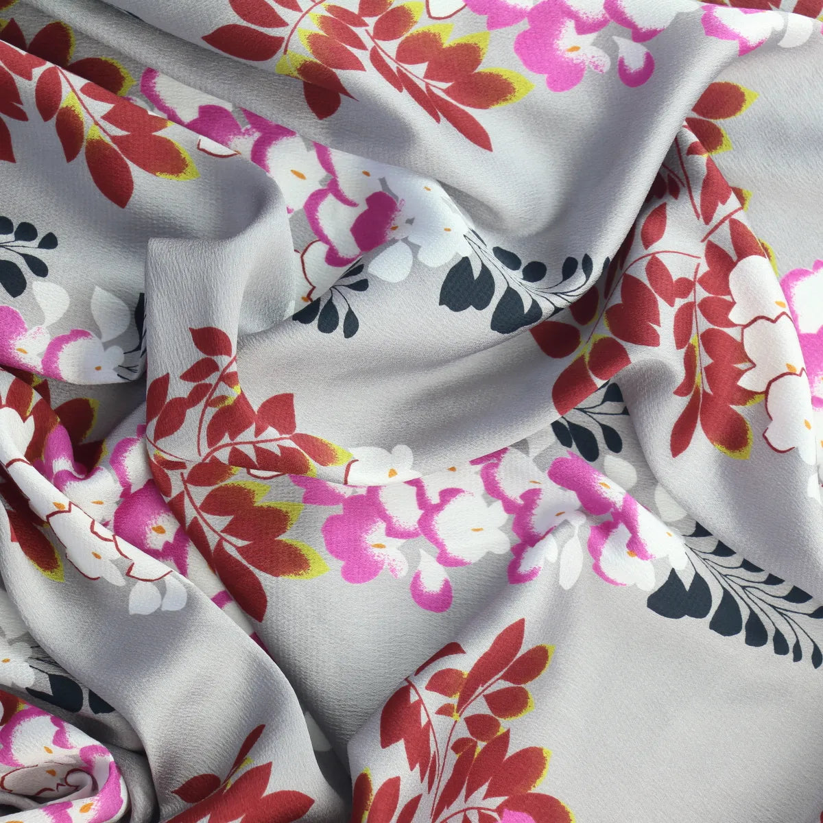 Silver Floral Polyester Crepe De Chine from LifeCraft Studio