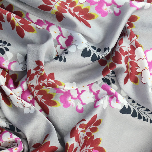 Silver Floral Polyester Crepe De Chine from LifeCraft Studio
