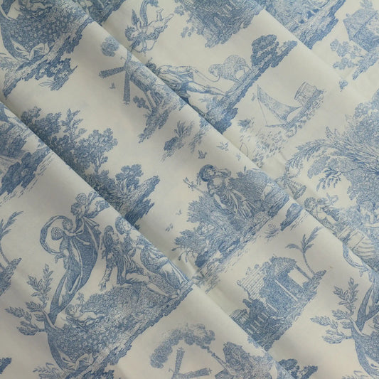 blue-&-cream-toile-de-jouy-cotton-fabric- – full product view