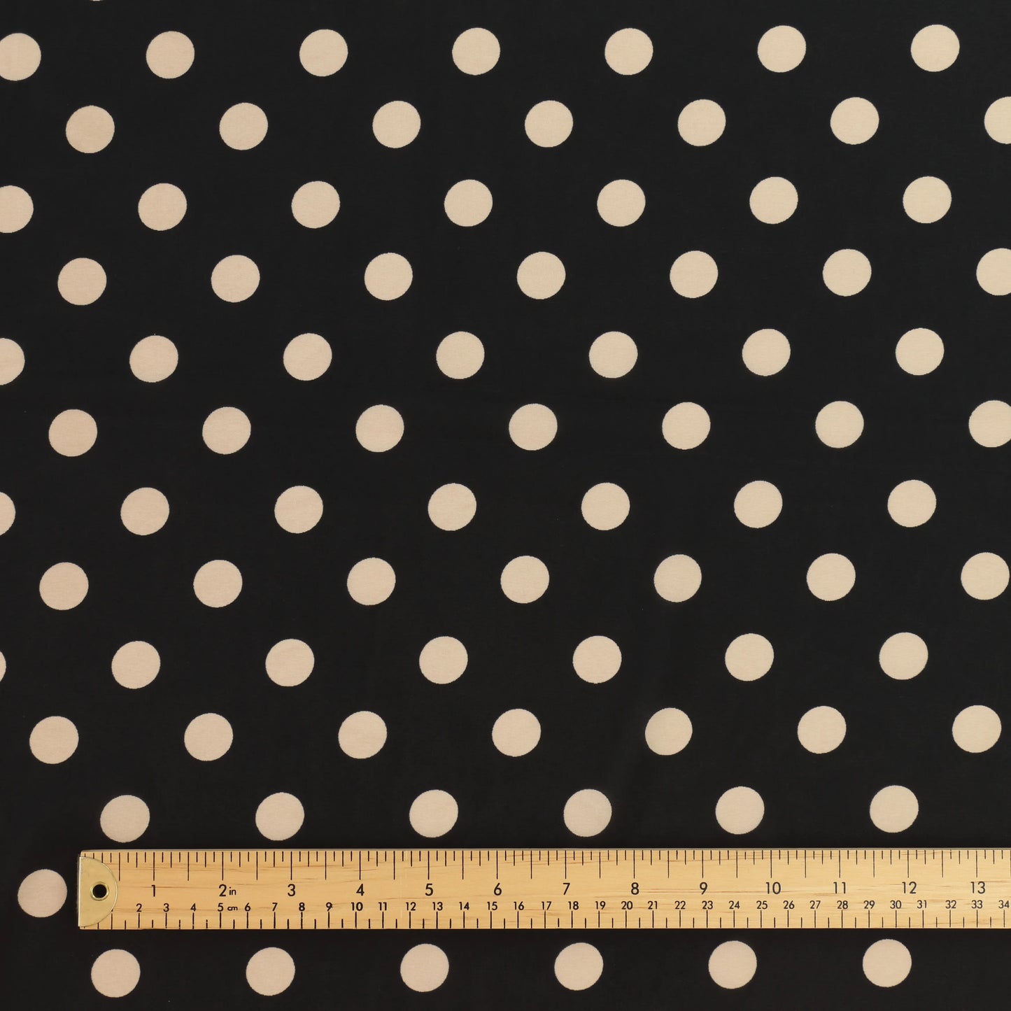 black-&-cream-polka-dot-chiffon-fabric – full product view