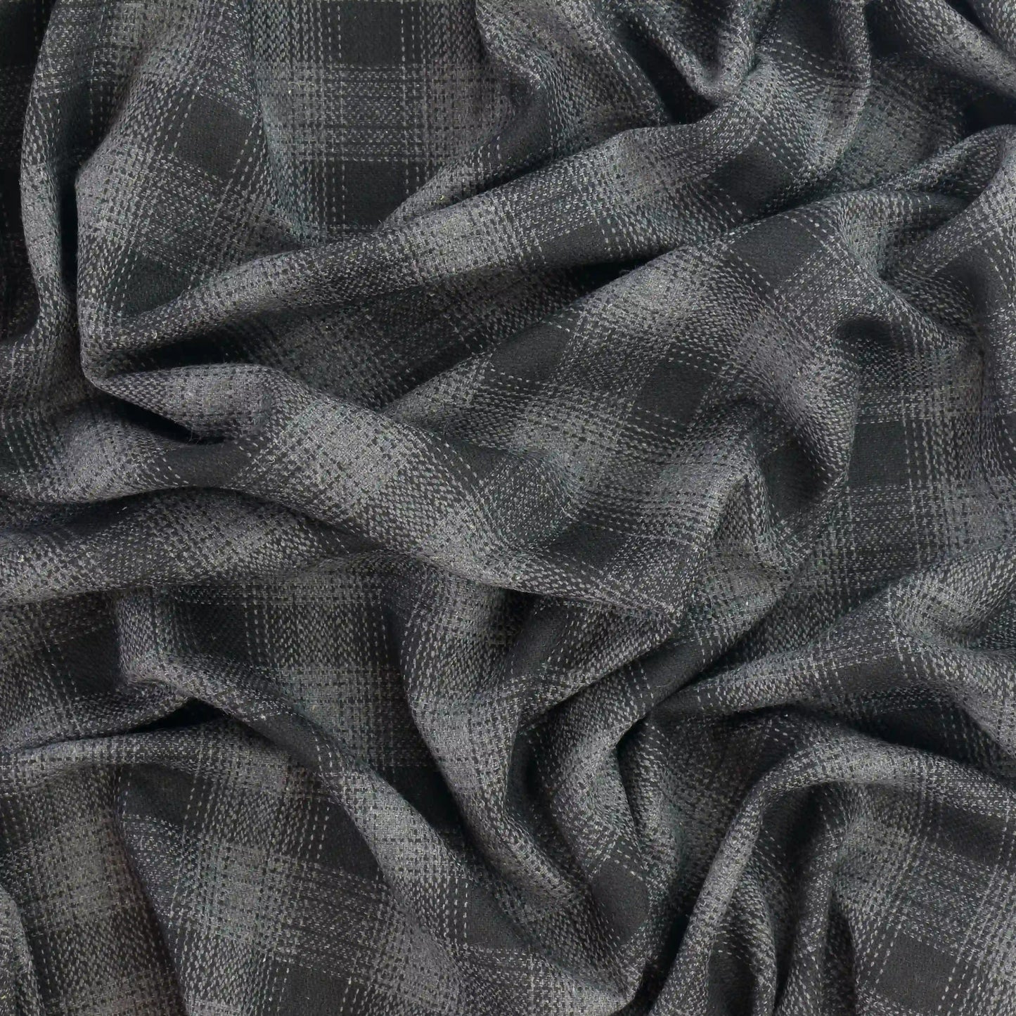 black-and-gray-checked-suiting-fabric – close-up showing weave and surface detail