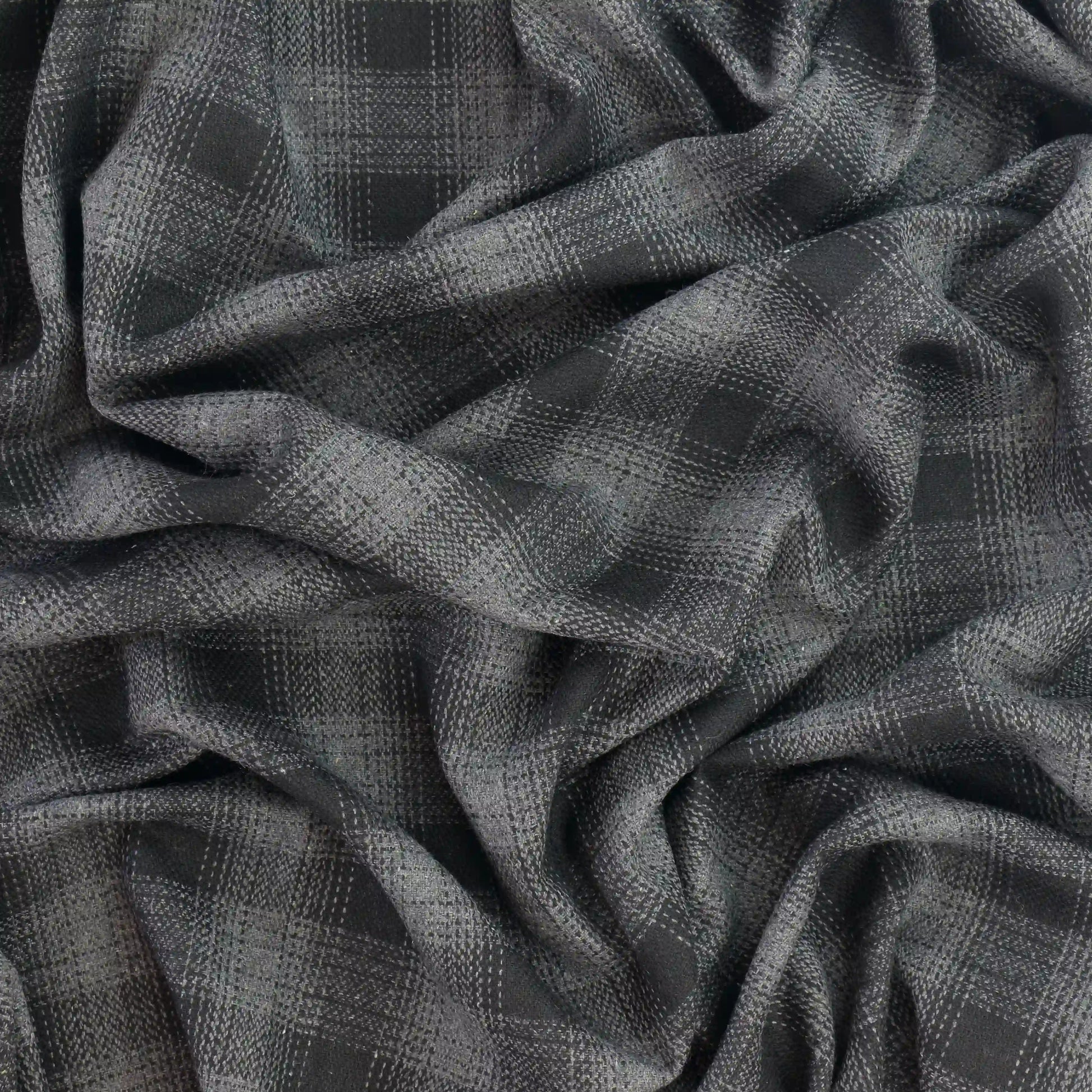 black-and-gray-checked-suiting-fabric – close-up showing weave and surface detail