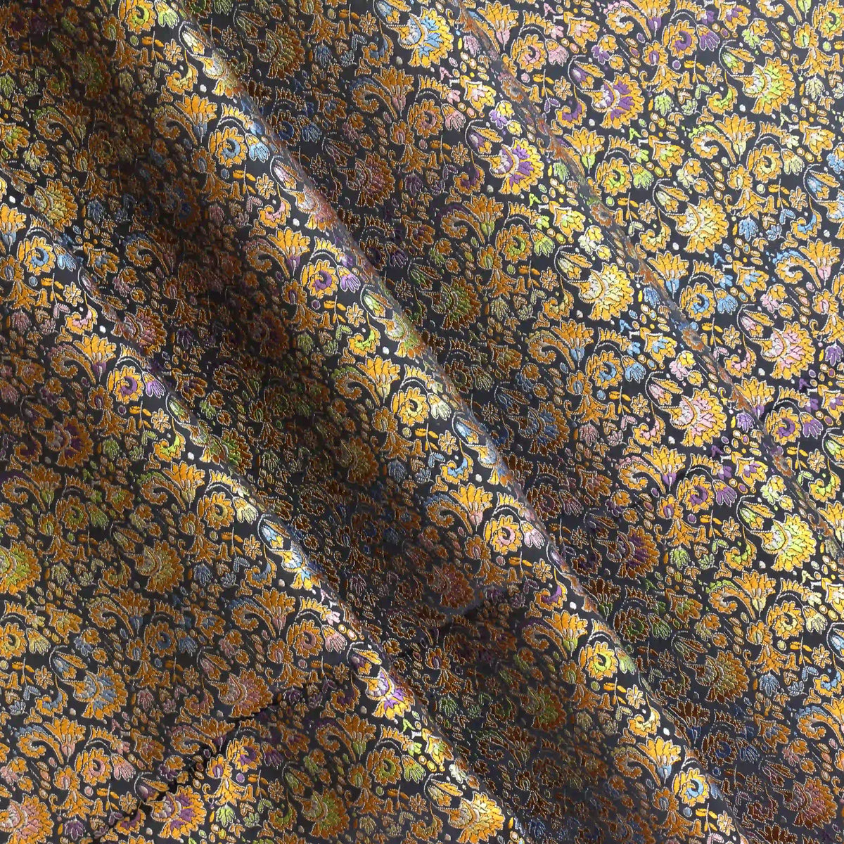 black,-bronze-&-multicolour-floral-brocade-fabric – full product view