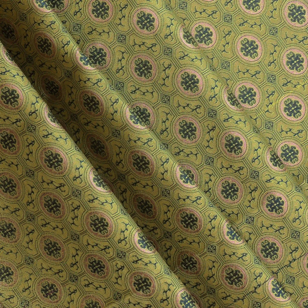 gold,-green-&-pink-geometric-brocade-fabric – full product view