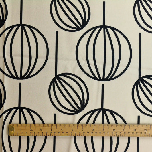 black-&-white-berry-print-ikea-home-decor-fabric – product gently folded showing its colour, texture and drape