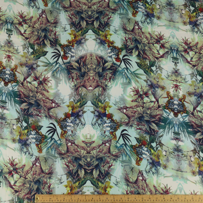 Digital print lightweight polyester satin fabric laid flat