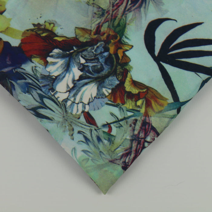 Digital print lightweight polyester satin fabric folded showing detail