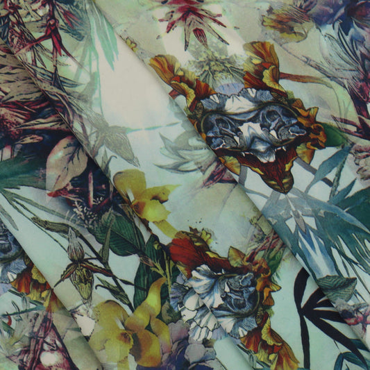 Digital print lightweight polyester satin fabric folded