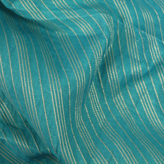 Turquoise & gold striped jacquard fabric