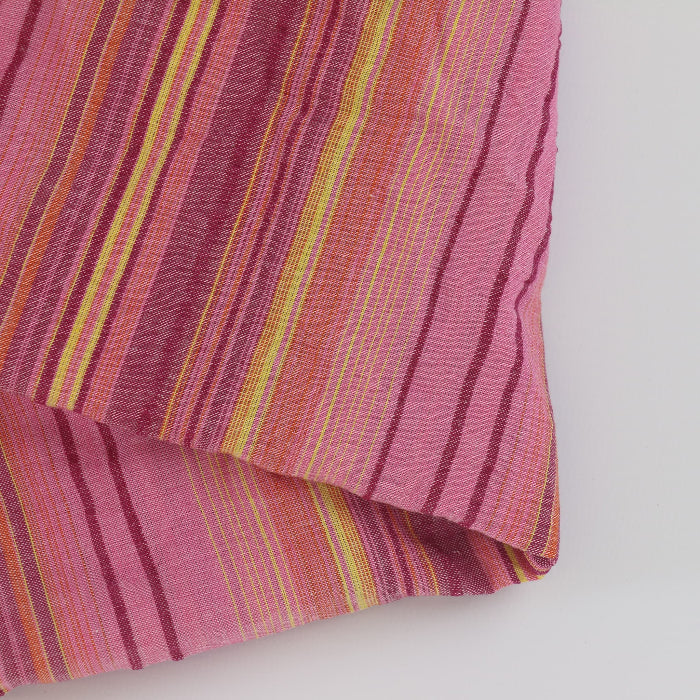 Pink & Gold Multistriped Cotton Viscose Fabric Scraps folded showing texture detail