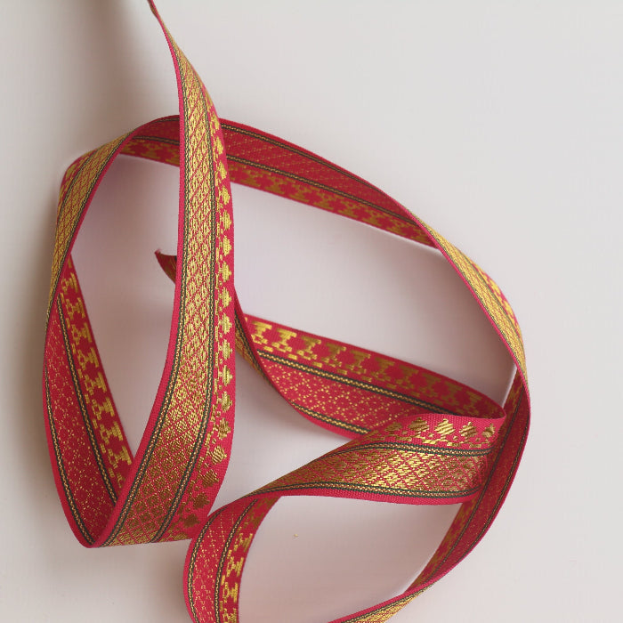 Pink & Gold Metallic Jacquard Ribbon