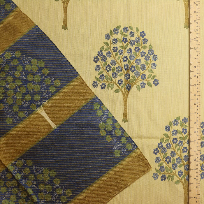 Gold tree print home décor jacquard fabric laid flat