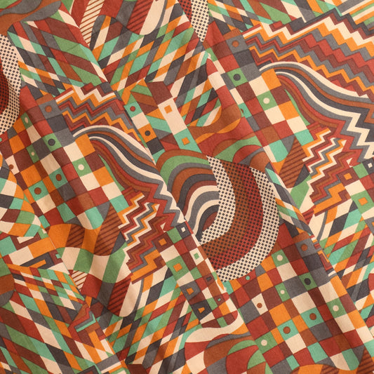 Brown Graphic Print Cotton Poplin