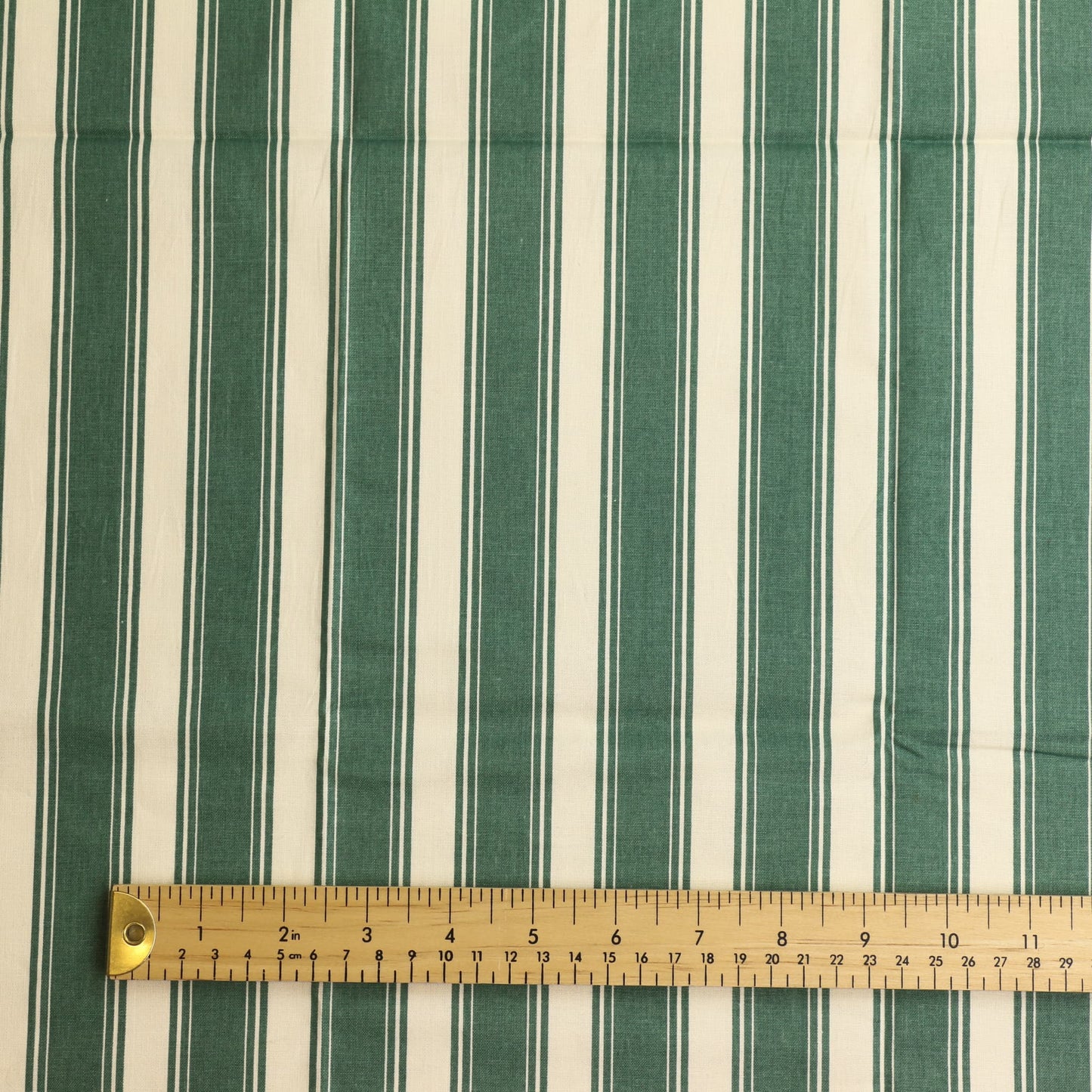 Green & Off-White Striped Cotton Fabric Remnant