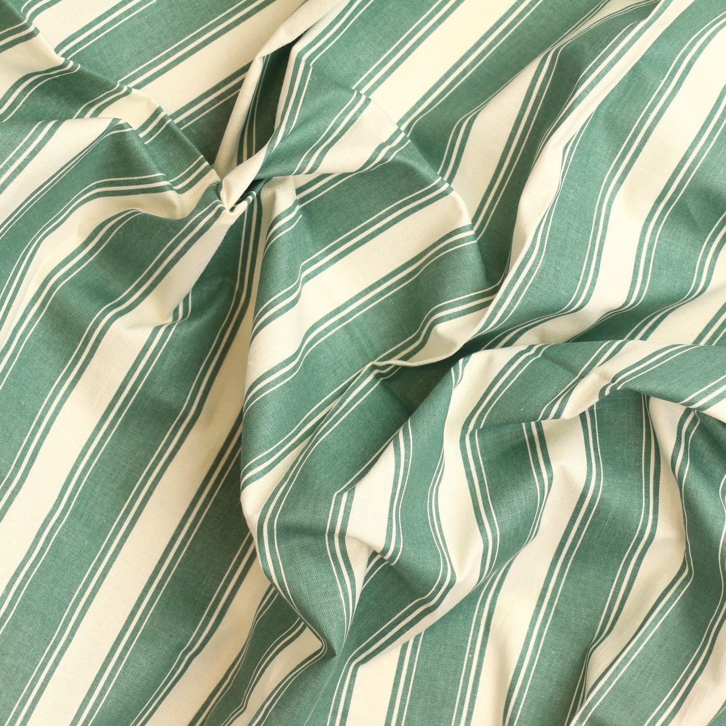 Green & Off-White Striped Cotton Fabric Remnant