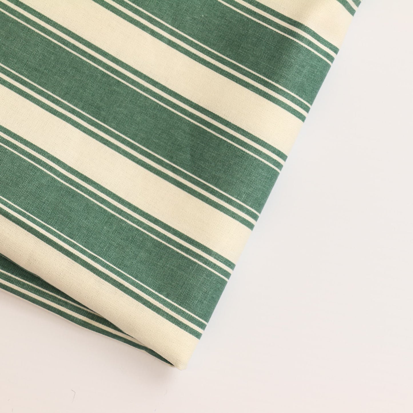 Green & Off-White Striped Cotton Fabric Remnant